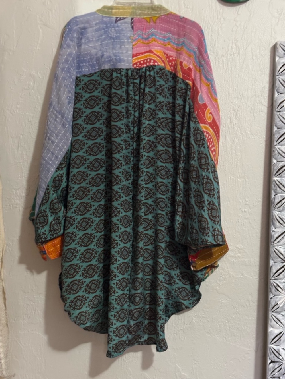 Kantha & Silk Button-Front Dolman Tunic/ Dress One Size - Picture 2 of 10